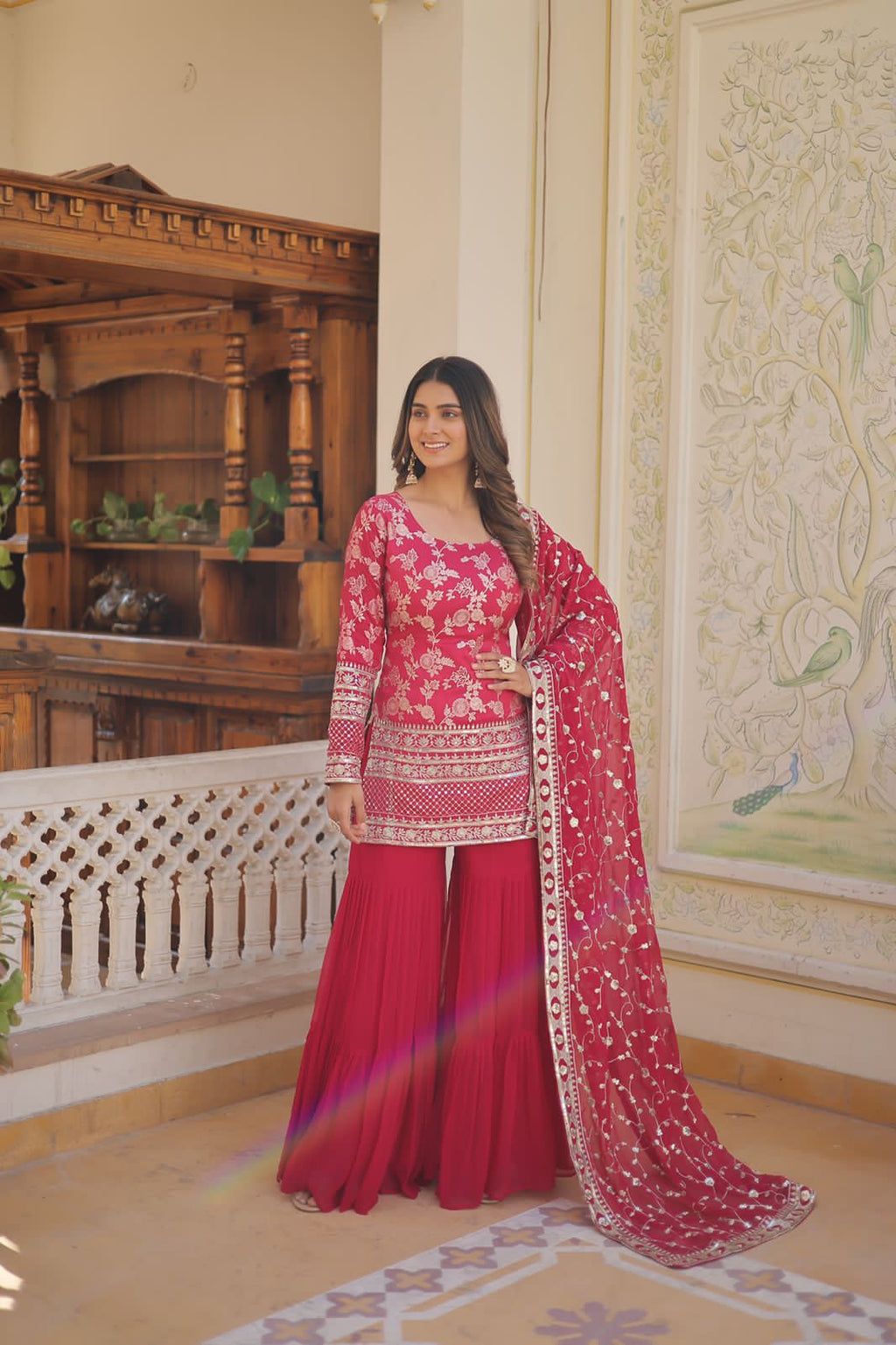 Rambha viscose jacquard sequins kurti sharara set