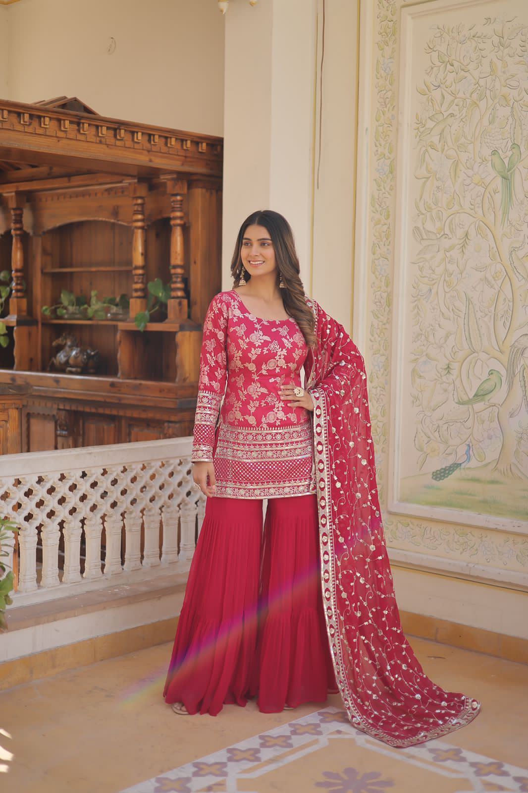 Rambha viscose jacquard sequins kurti sharara set