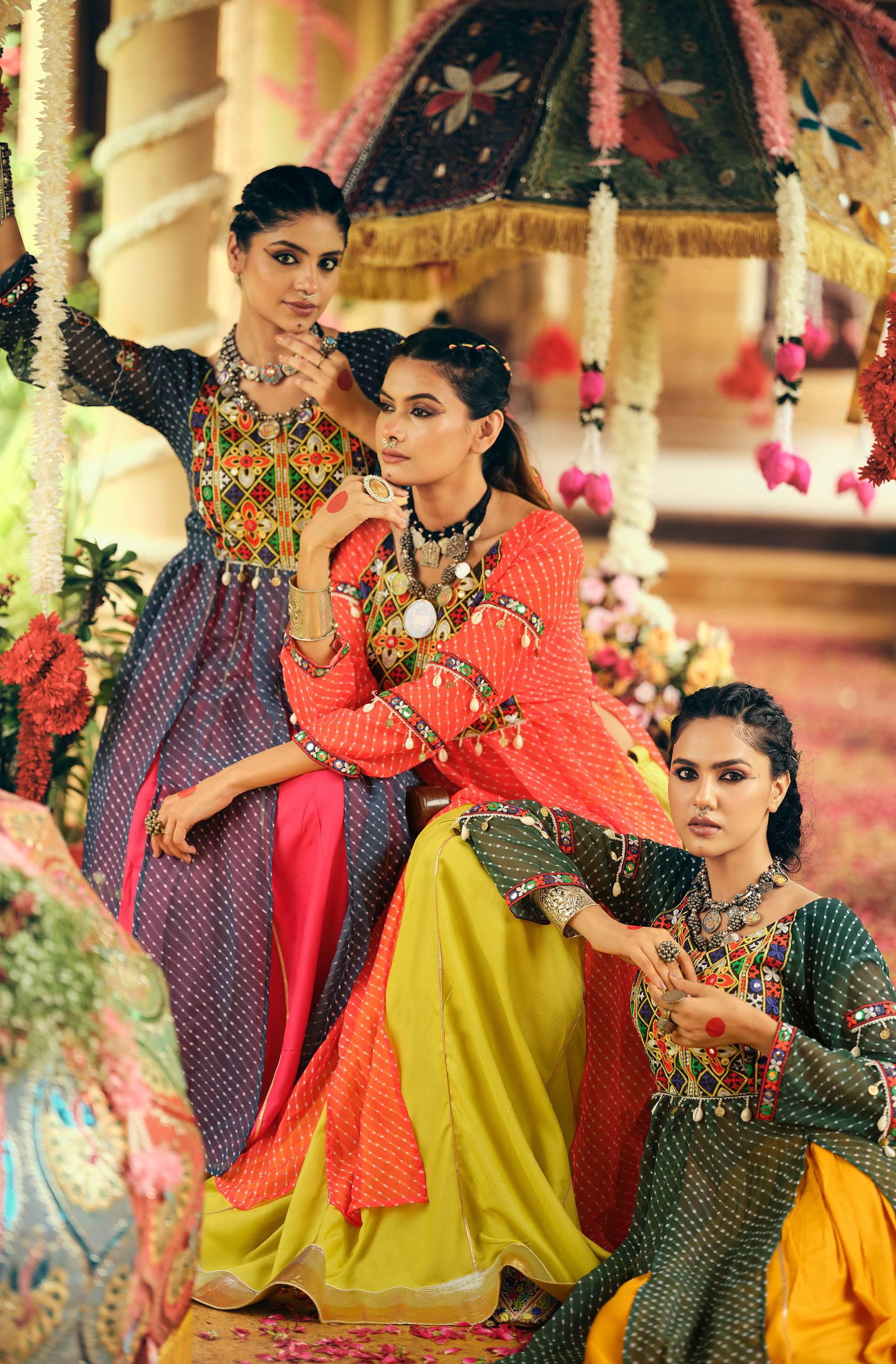 Orange pure rayon canvas patta embroidered mirror work lehenga choli
