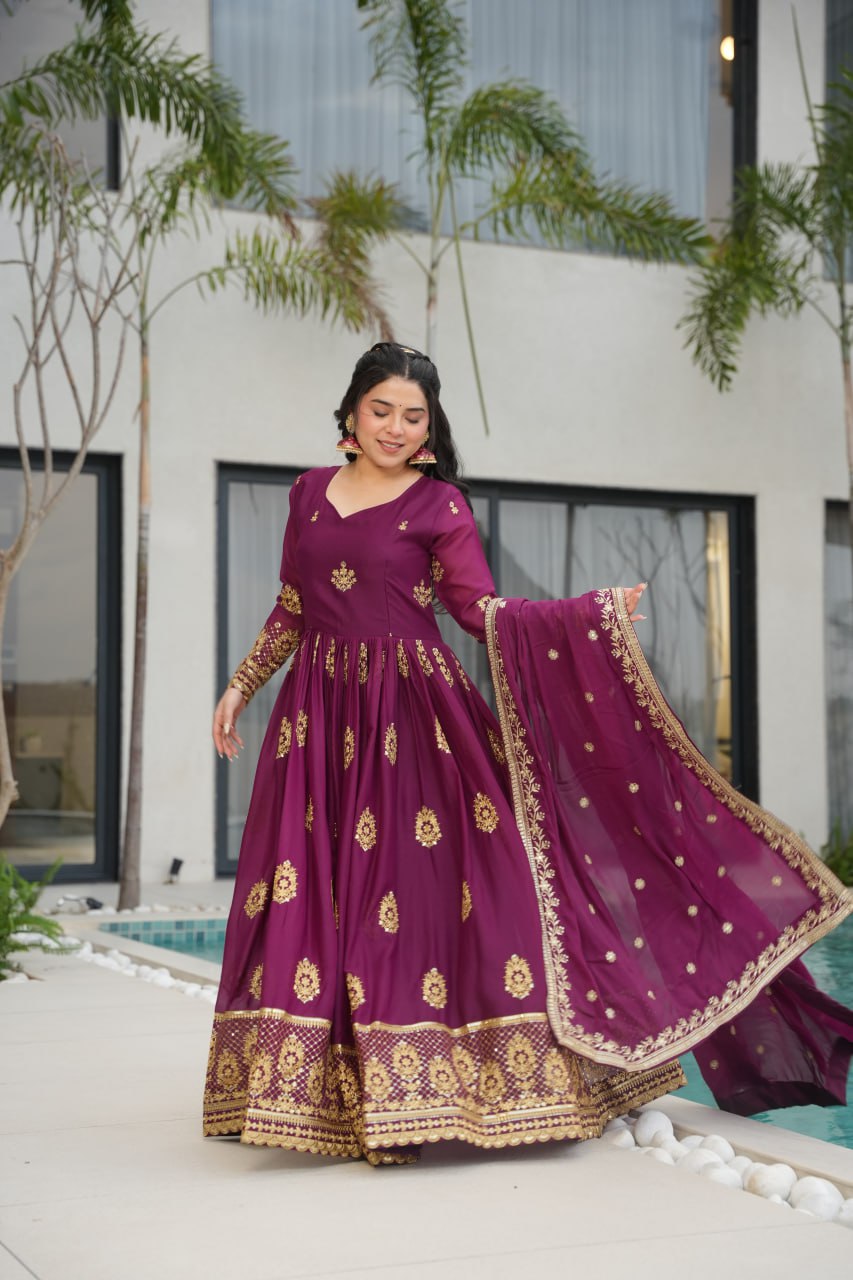 Rudrika purple georgette embroidery gown
