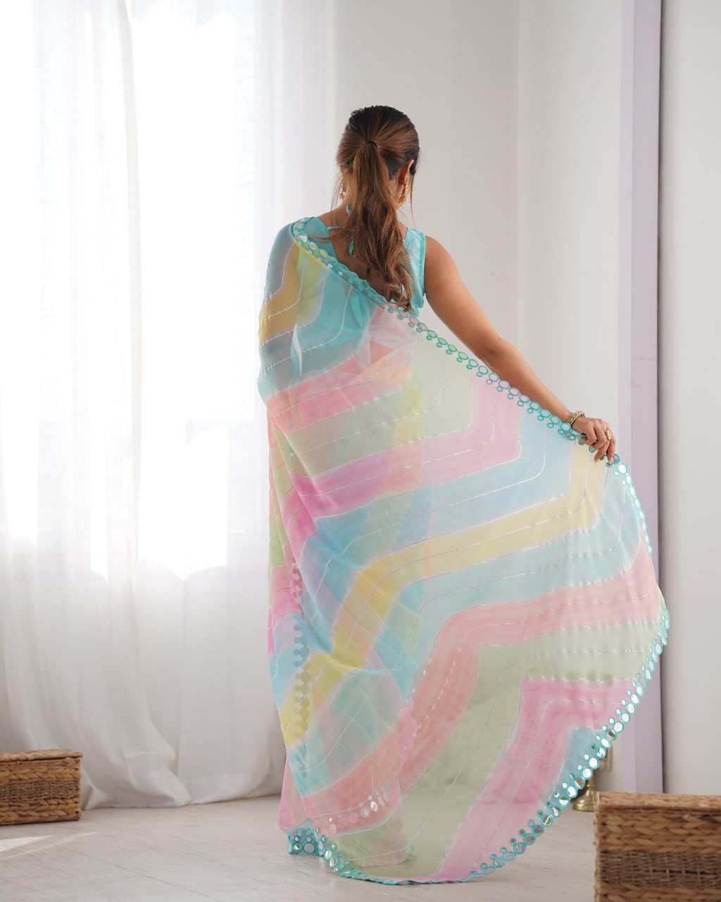Multicolor georgette mirror work Isha designer saree
