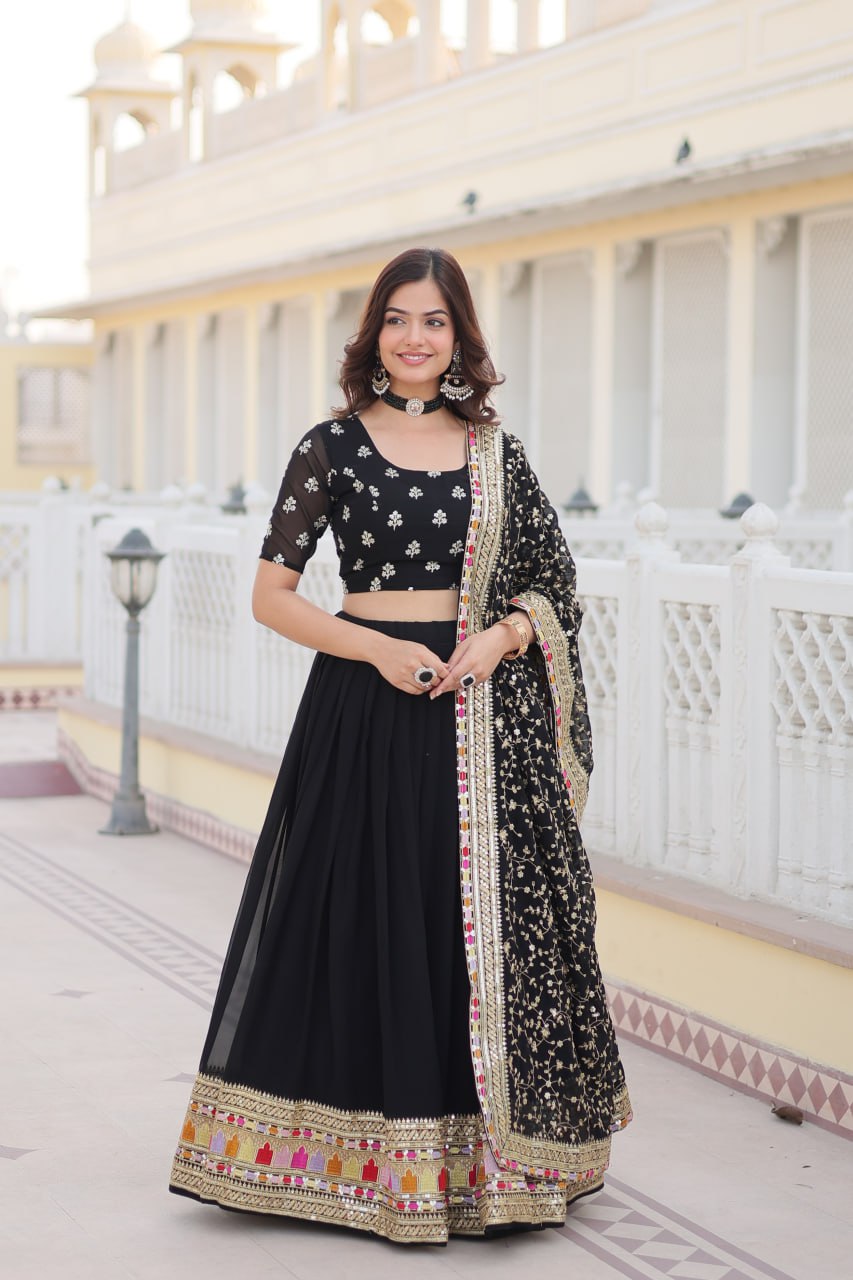 Sharada black georgette embroidered lehenga set