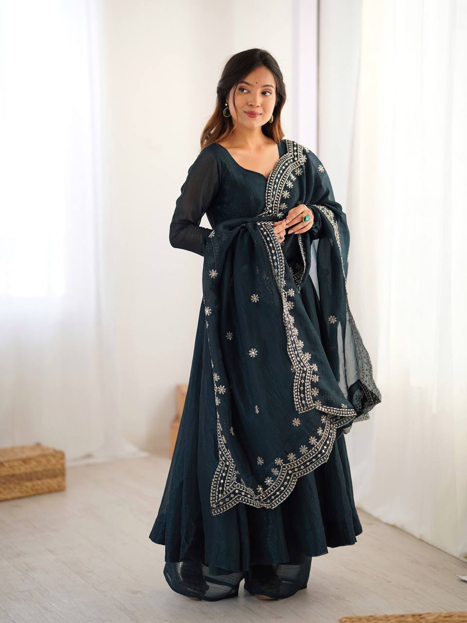 Green Fandy silk Tiya designer Anarkali suit