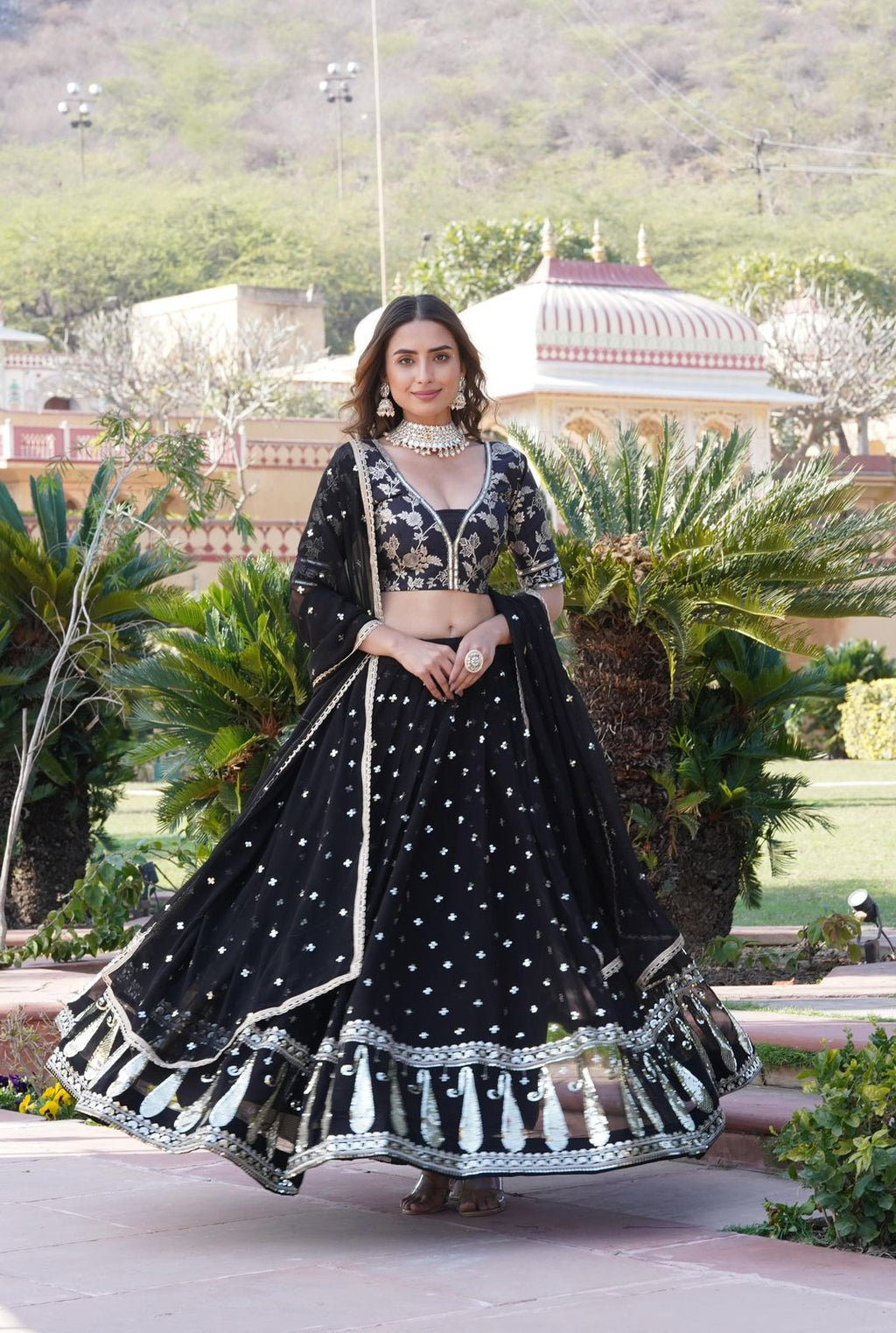 Vrinda black sequins embroidered lehenga set