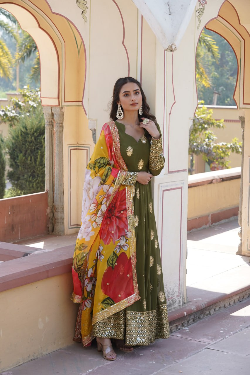 Padmini georgette green embroidery anarkali gown set