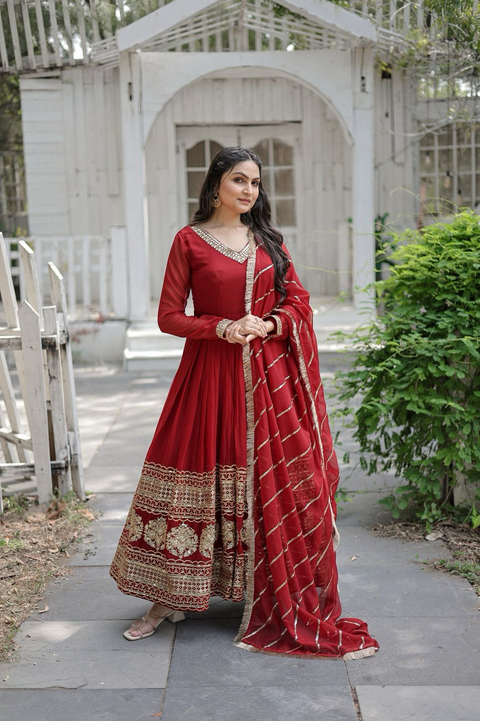 Red georgette Vritika designer Anarkali gown