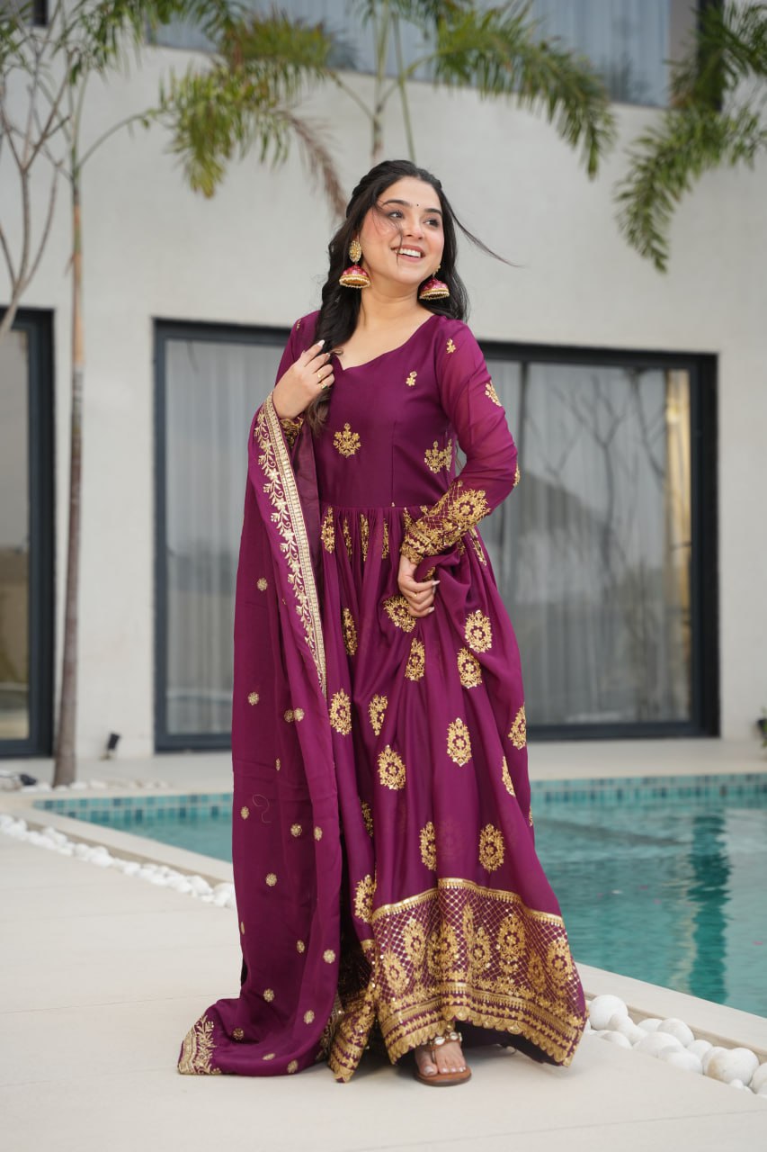 Rudrika purple georgette embroidery gown