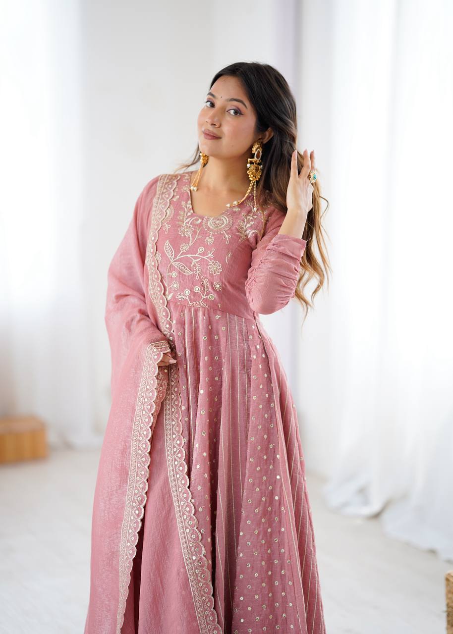 Peach festive wear embroidered Anarkali suit for women