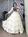 Off white pure rayon lehenga choli with mirror gamthi and sequins work