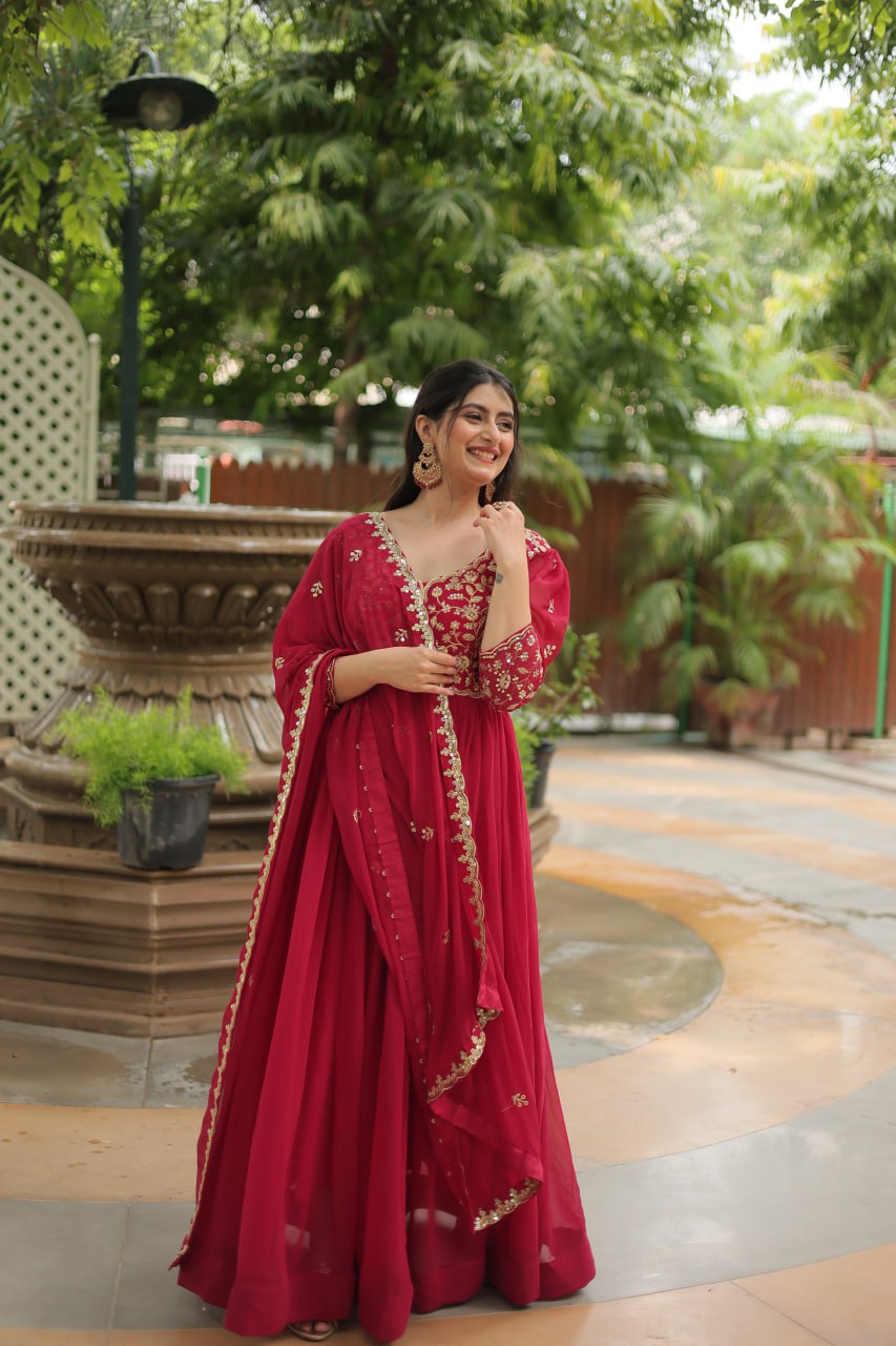 Pink embroidered Jiyanshi designer Anarkali gown