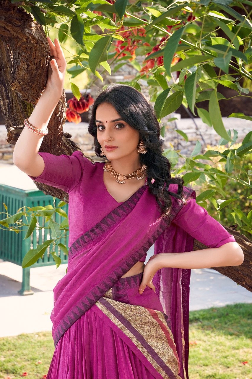 Pink pure chanderi lehenga choli with zari weaving work and dupatta