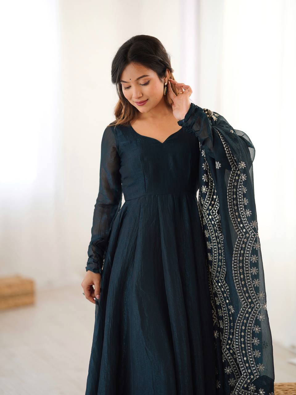 Green Fandy silk Tiya designer Anarkali suit