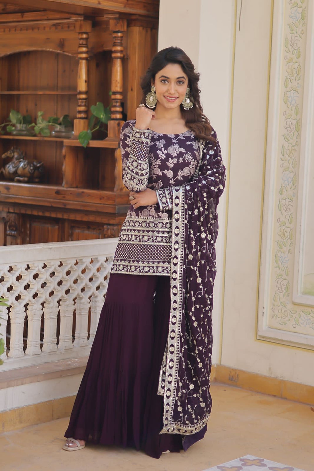 Rambha viscose jacquard sequins kurti sharara set