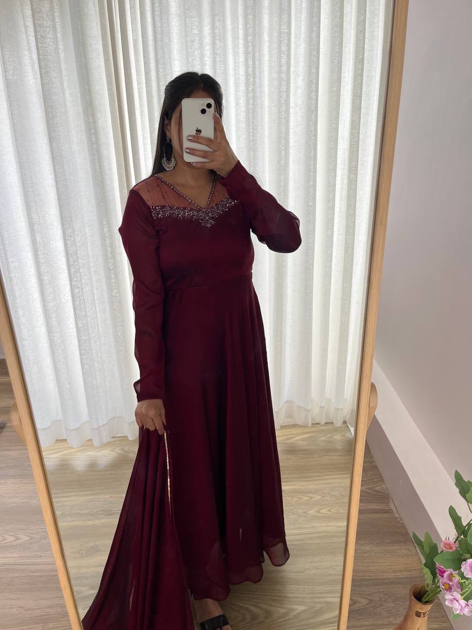 Wine georgette embroidered Manha designer Anarkali gown