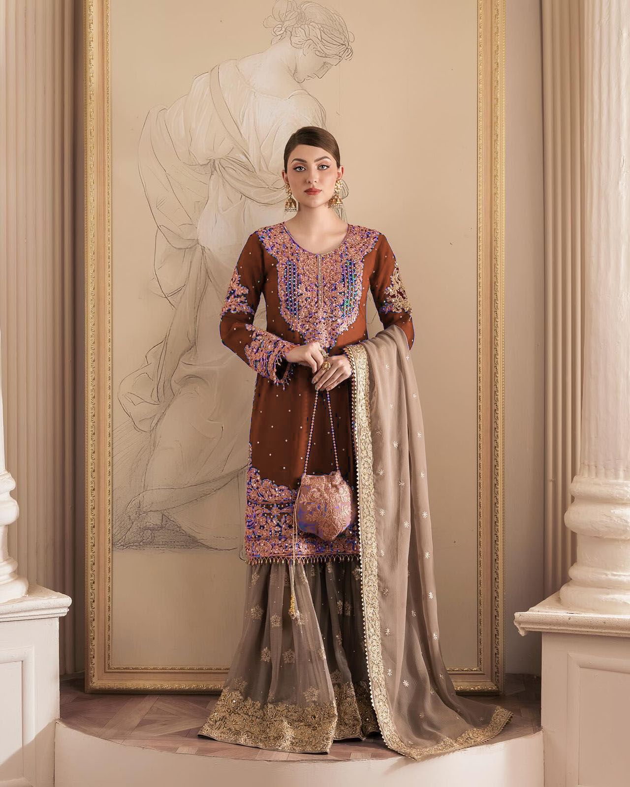 Niyati festive wear embroidered kurti sharara set
