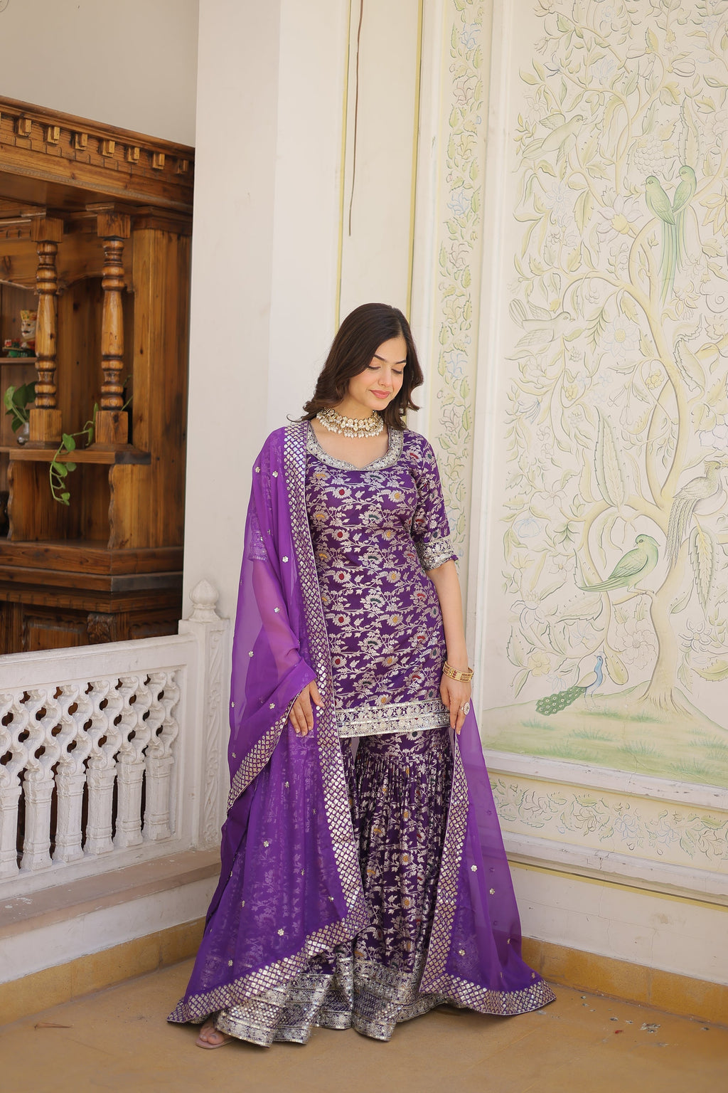 Wine viscose embroidered Krishnapriya designer gharara suit