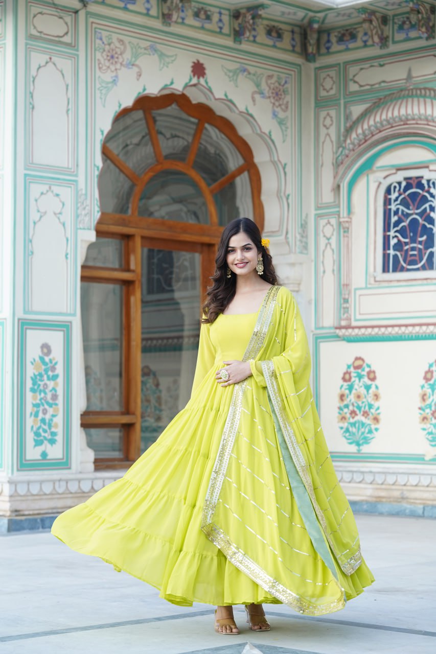 Dakshayani green georgette anarkali gown set