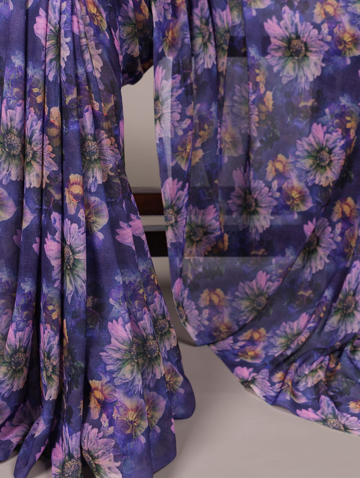 Purple weightless marble floral print saree with unstitched blouse