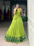 Green traditional Chanderi half-saree lehenga with zari work