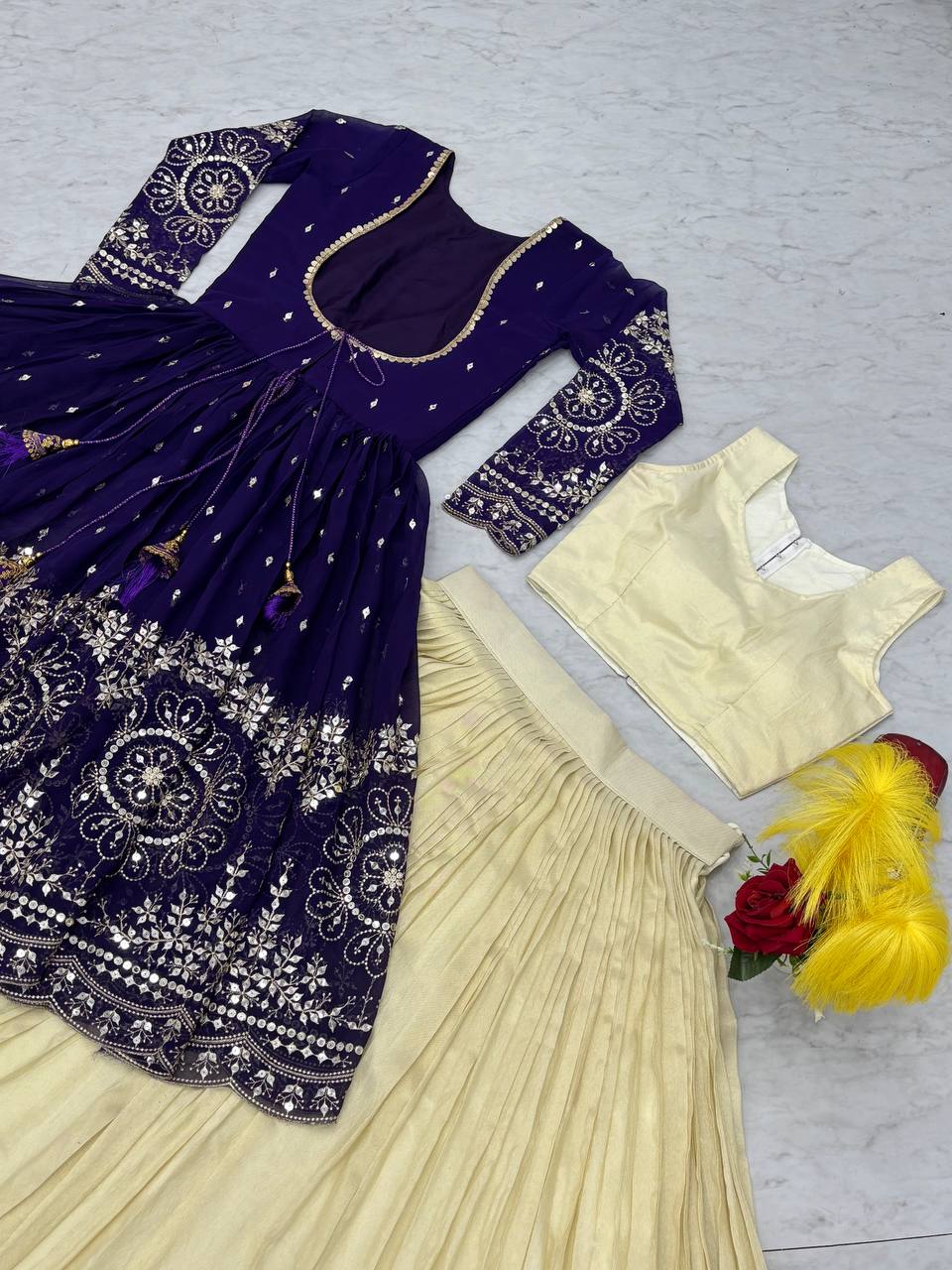 Tulika navy blue Cosmos silk lehenga choli with heavy thread and sequins work with shrug