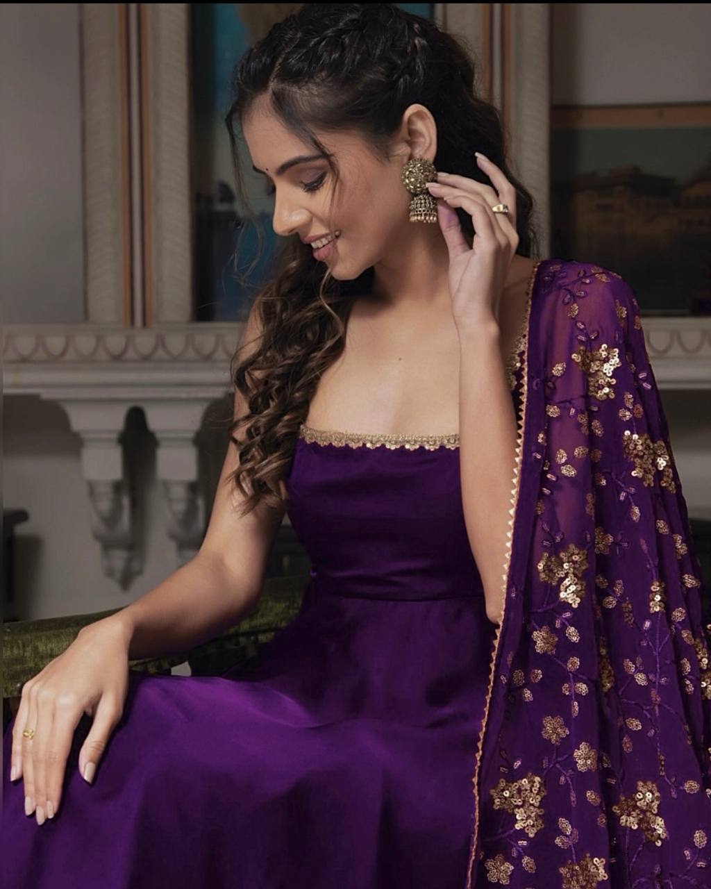 Manjula maroon anarkali gown suit set