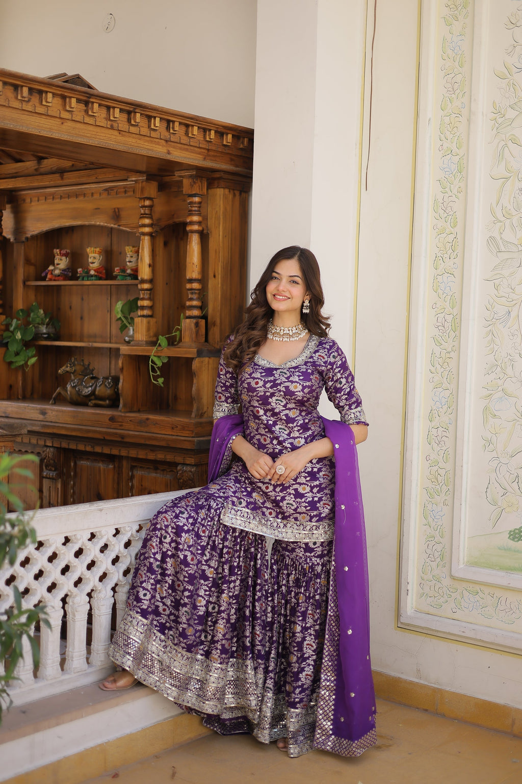 Wine viscose embroidered Krishnapriya designer gharara suit