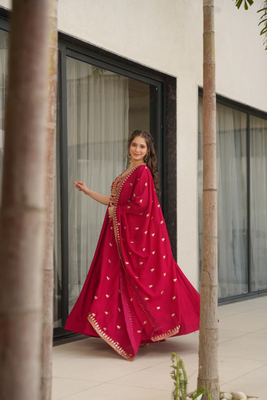 Aadishri pink silk sequins embroidered gown