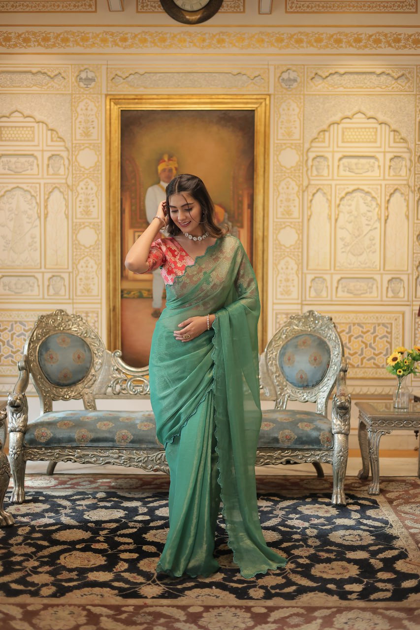 Amoha gold coin green arko cut saree