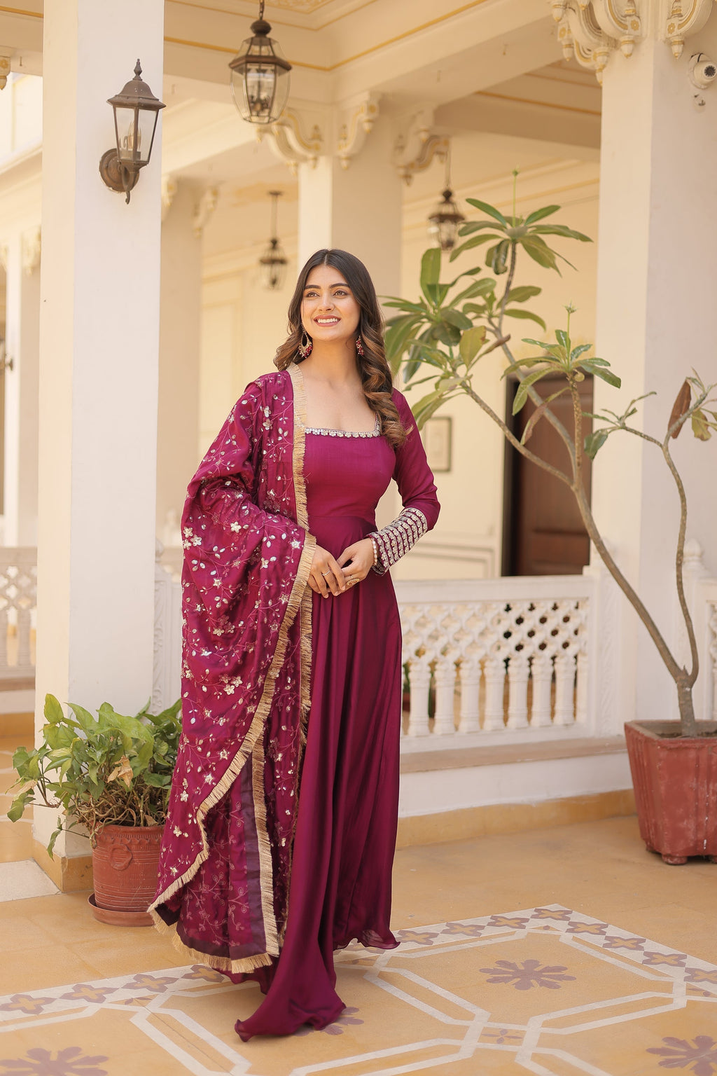 Magenta Vichitra silk Aparajita designer Anarkali gown