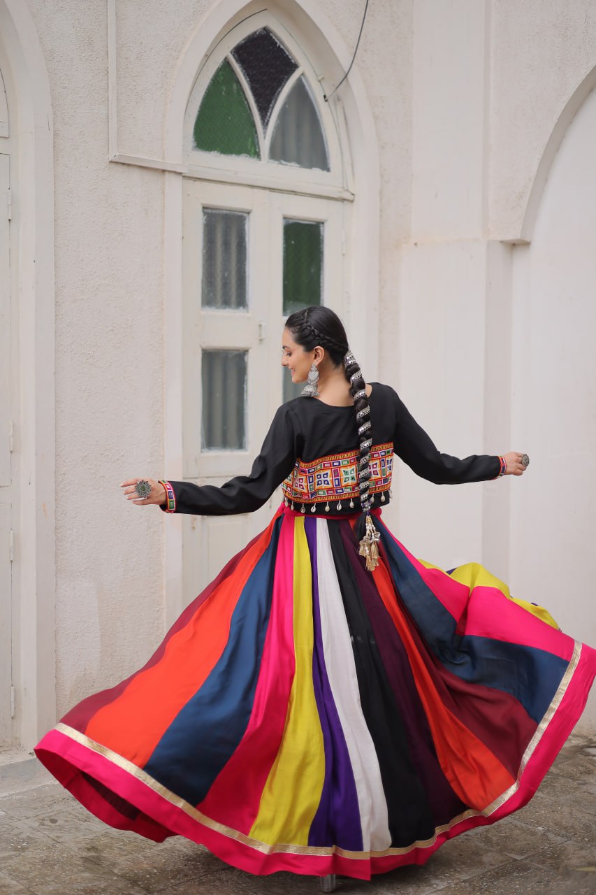 Multicolor pure rayon navratri lehenga choli with koti style blouse