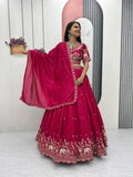 Gopi pink Vichitra silk lehenga choli with embroidery sequins thread work