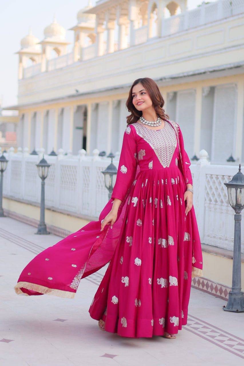 Pink georgette embroidered Veronika designer Anarkali gown