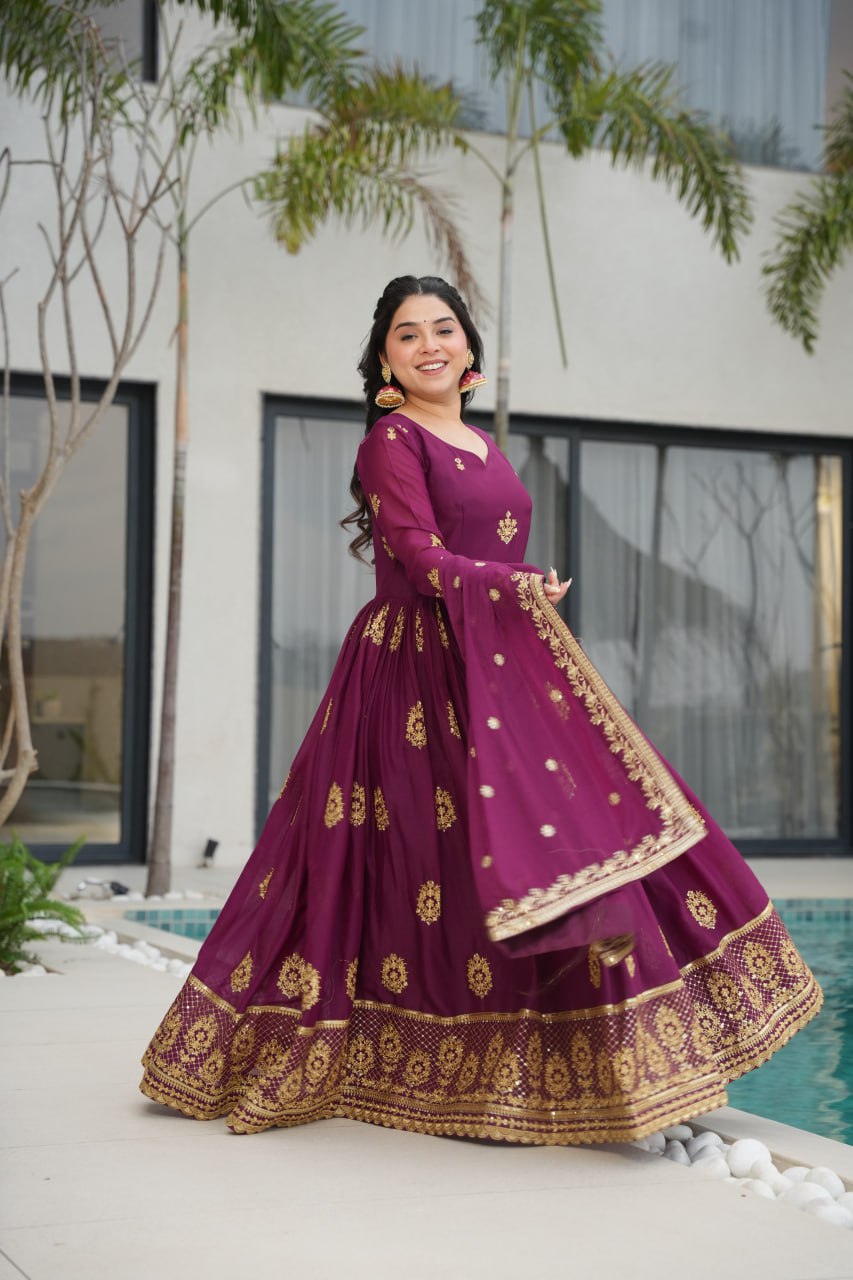 Rudrika purple georgette embroidery gown
