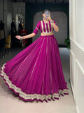Wine color chiffon Bandhej print Gota Patti lace work lehenga choli
