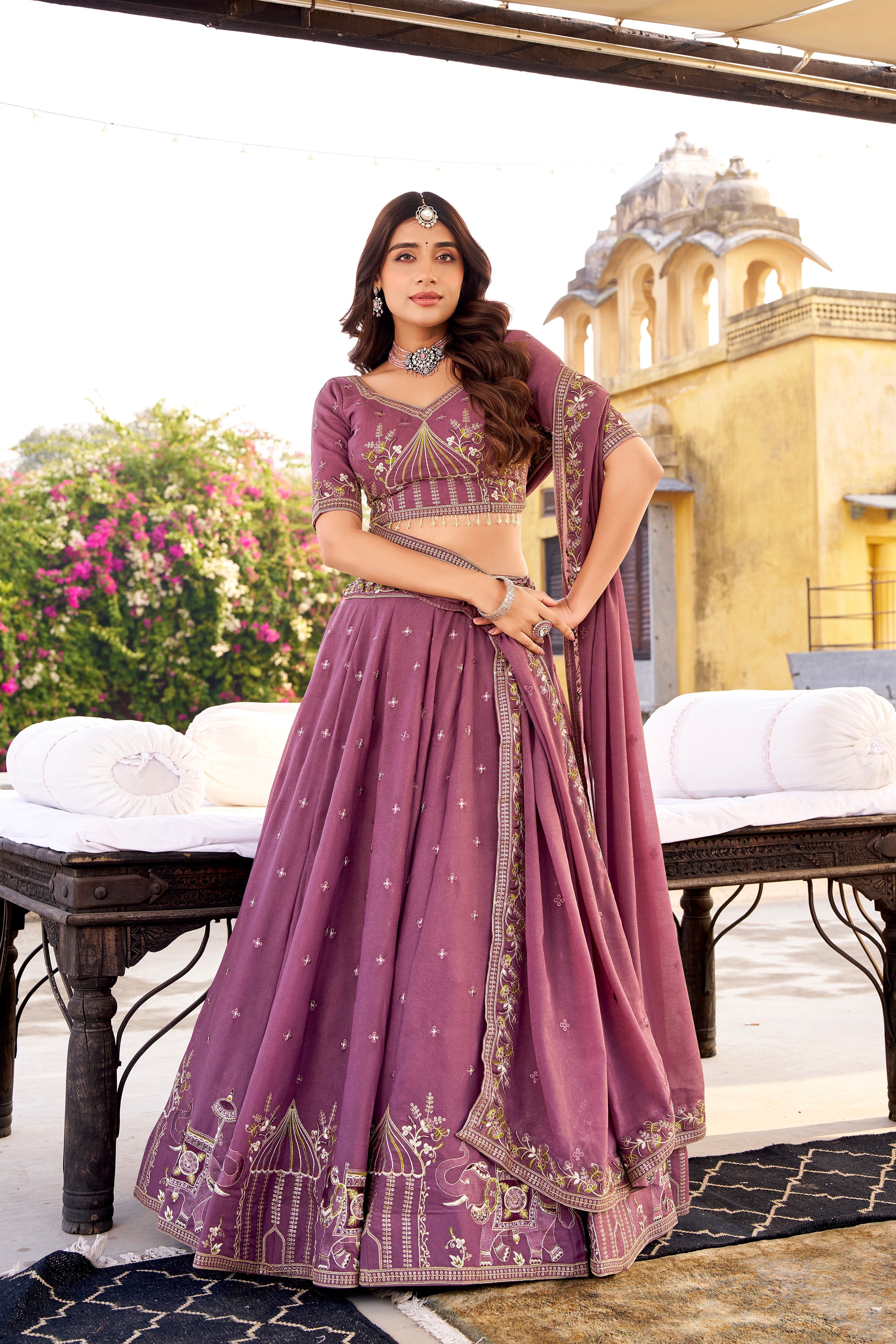 Zarakh lavender crush silk lehenga choli with sequins and thread embroidery work