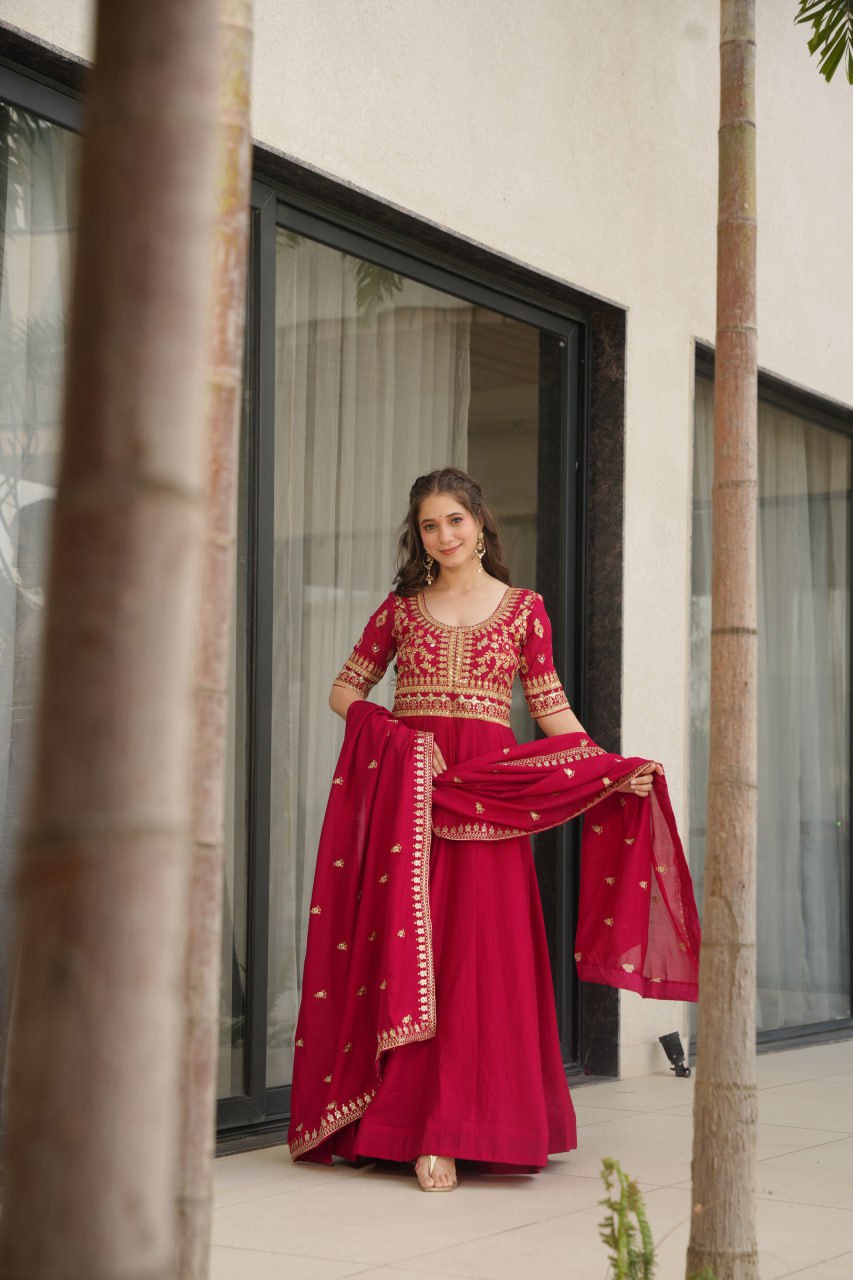 Aadishri pink silk sequins embroidered gown