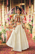 Off-white pure cotton embroidery work lehenga choli with koti