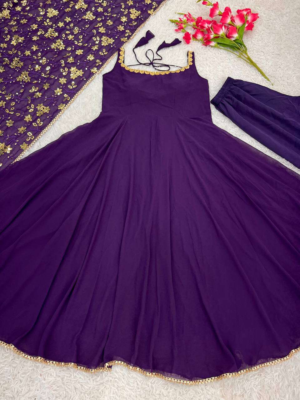 Manjula maroon anarkali gown suit set