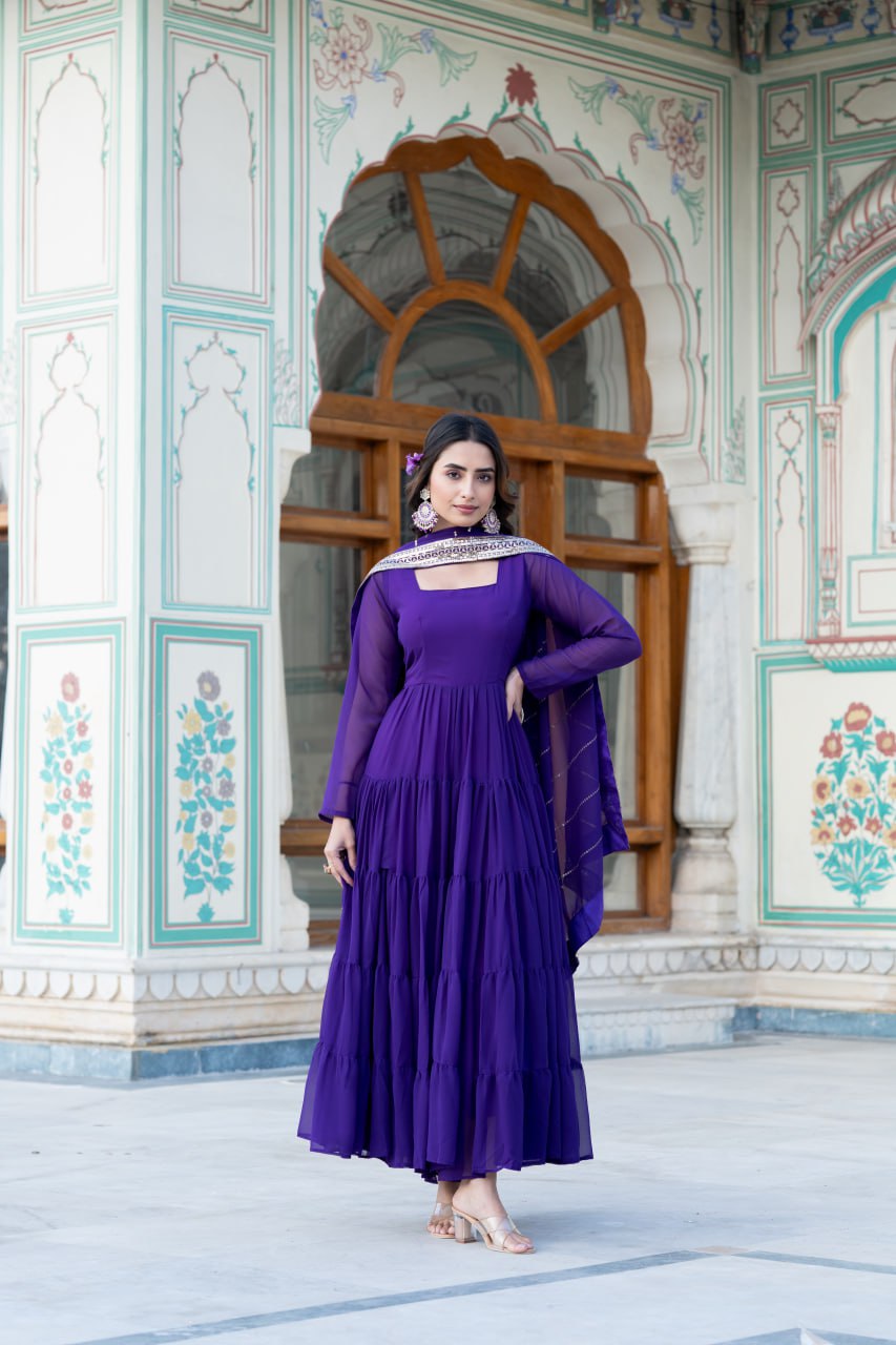 Dakshayani purple georgette anarkali gown set