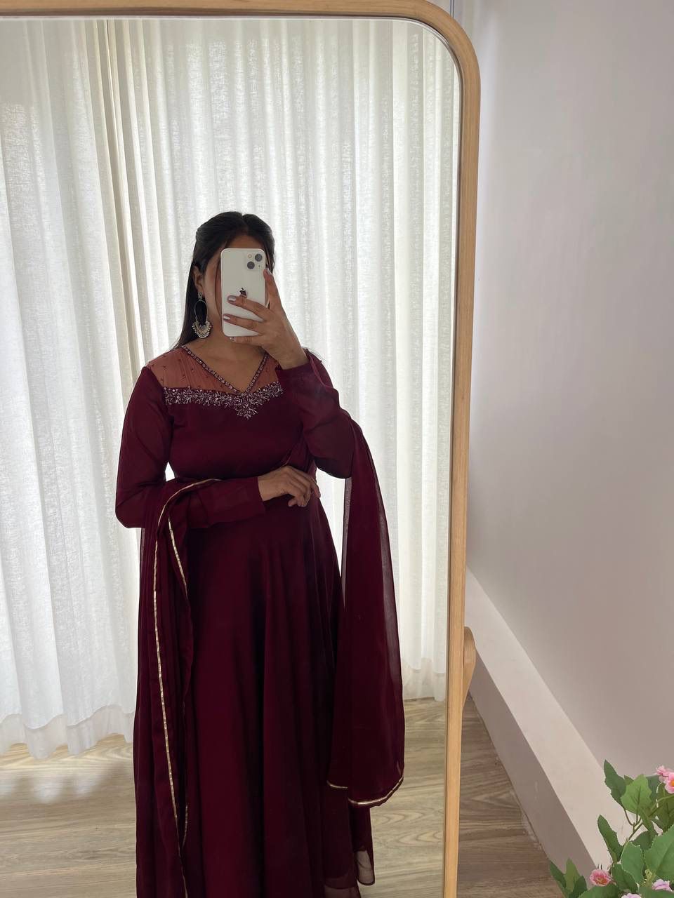 Wine georgette embroidered Manha designer Anarkali gown