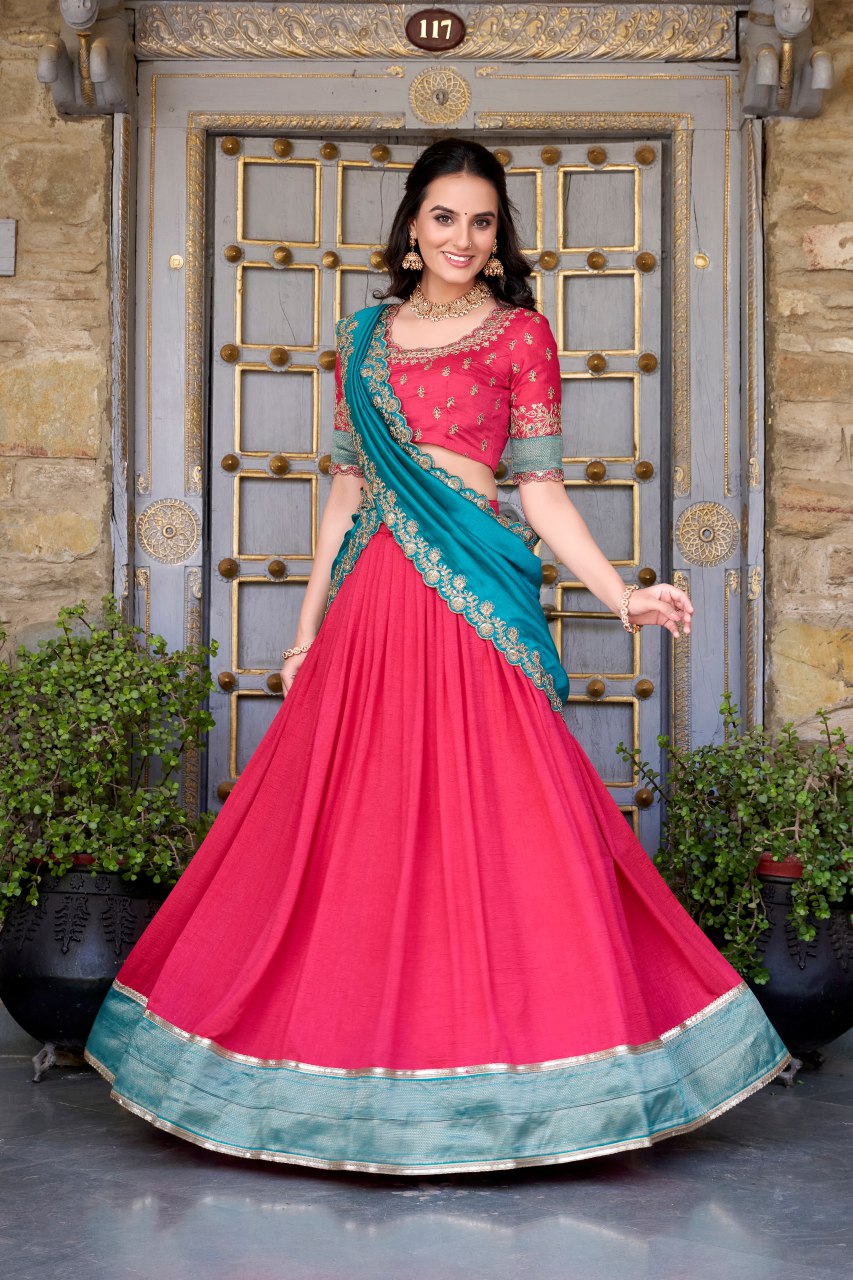 Pink Vichitra silk zari weaving work lehenga choli with dupatta