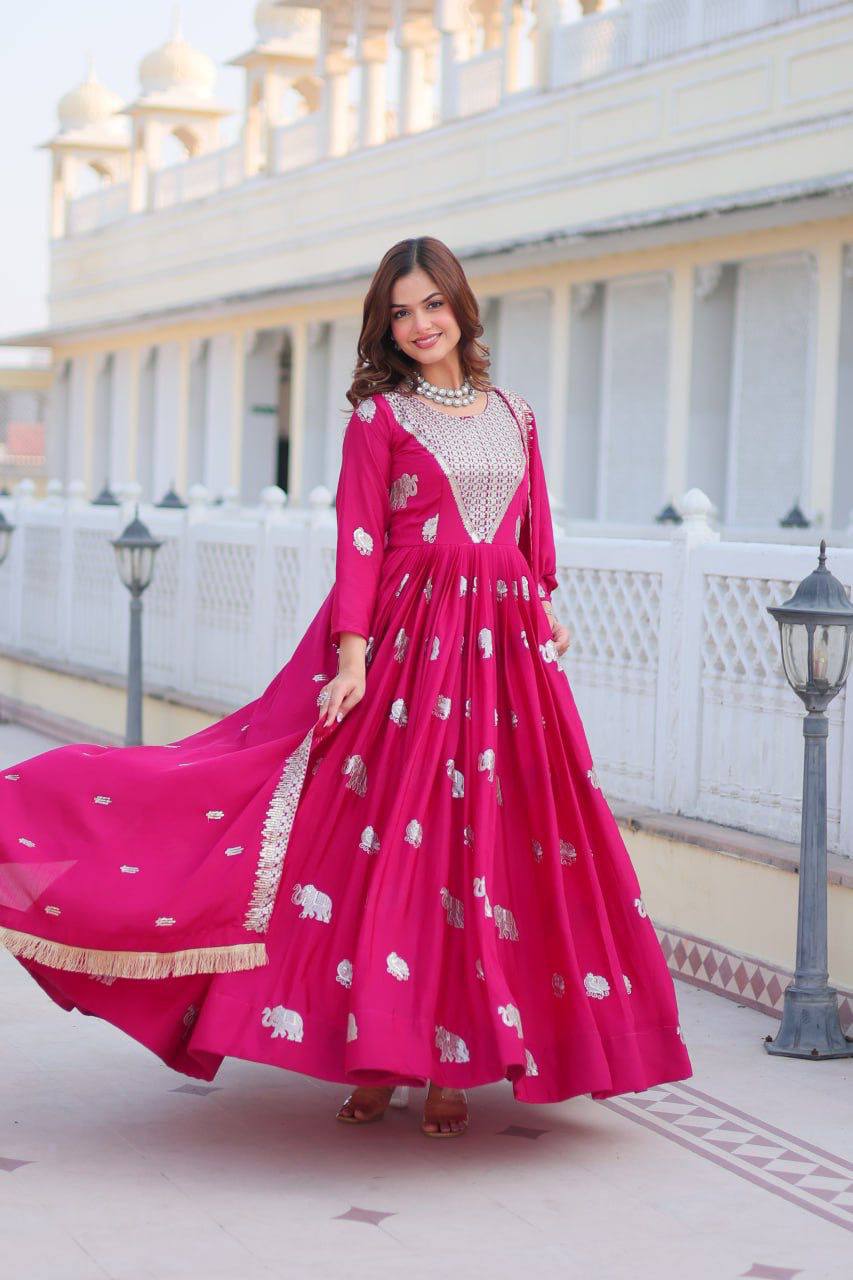 Pink georgette embroidered Veronika designer Anarkali gown