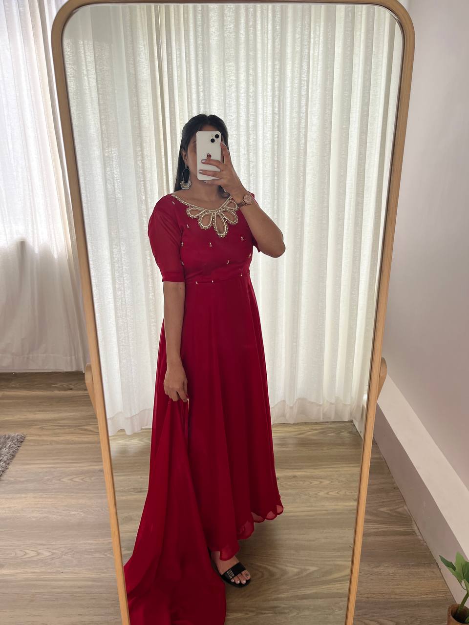 Samiksha red georgette embroidered Anarkali gown set