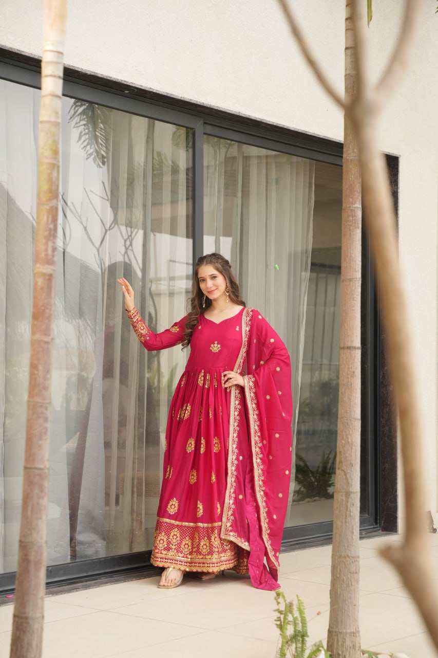 Rudrika pink georgette embroidery gown