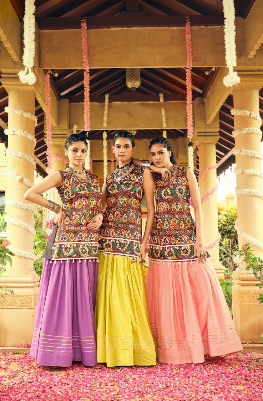 Peach pure rayon ribbon work embroidered lehenga choli