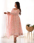 Pink orange chiffon floral Anarkali suit for wedding functions