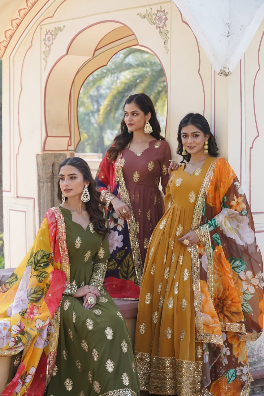 Padmini georgette yellow embroidery anarkali gown set