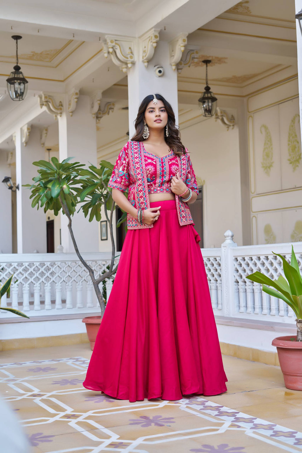 Devisha pink Vichitra silk lehenga choli with embroidered koti