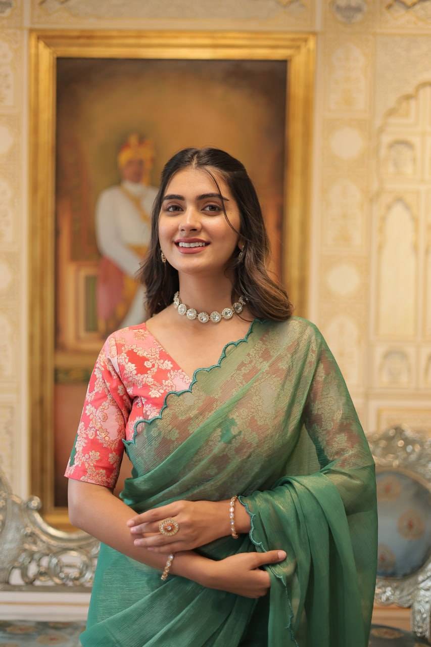 Amoha gold coin green arko cut saree