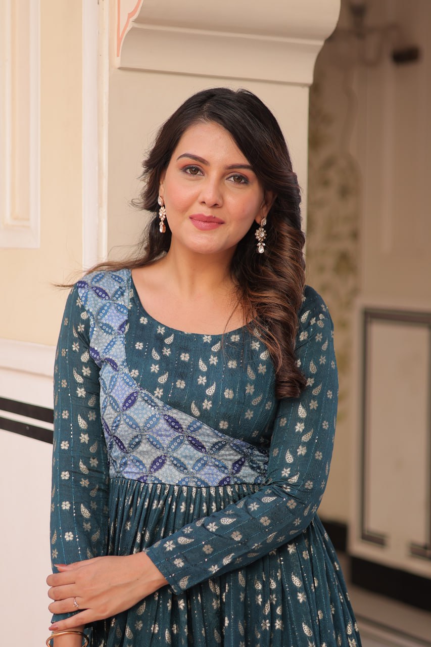 Rama color printed Vani choli flared designer gown